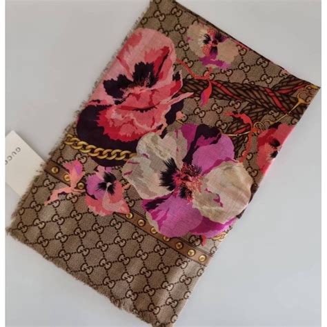 ผ้าพันคอ gucci สีชมพู|ผ้าพันคอ GG silk jacquard scarf inสีชมพูและสีส้ม .